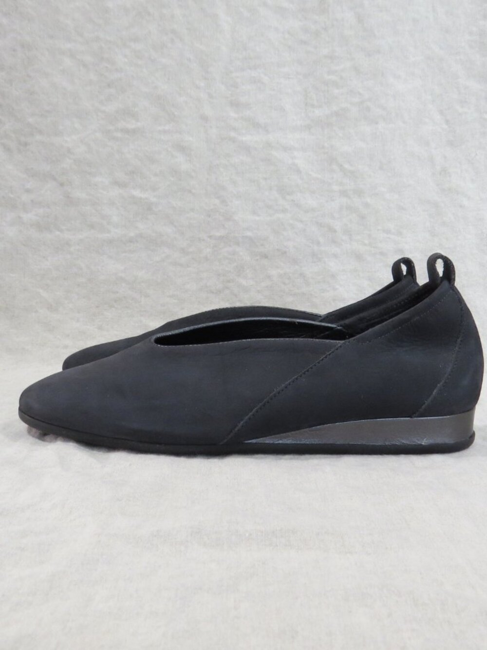 Arche Piassy Leather Low Wedge Slip-on Shoes SIZE 38 (US 7) Charcoal Black